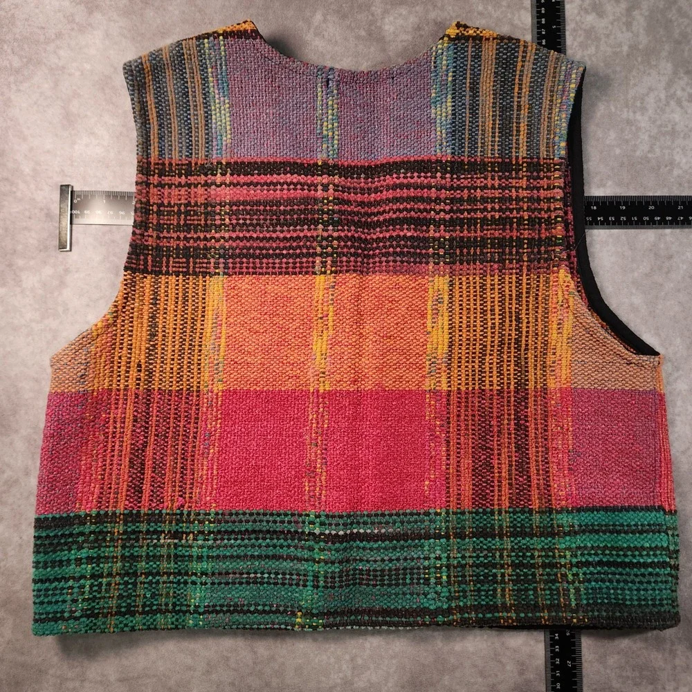 Vintage Sandy Starkman Patchwork Woven Vest L Cotton Art to Wear Boho